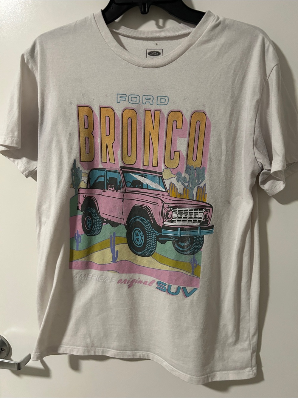 Ford Kids Short Sleeve Tee - White with Pink & Teal Bronco Graphic